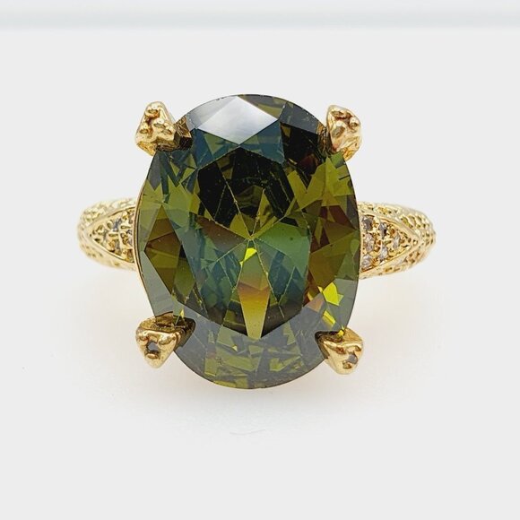 💝 18K Gold Plated Beautiful Green CZ Women Promise Ring, FB16FA1024 - Picture 3 of 3